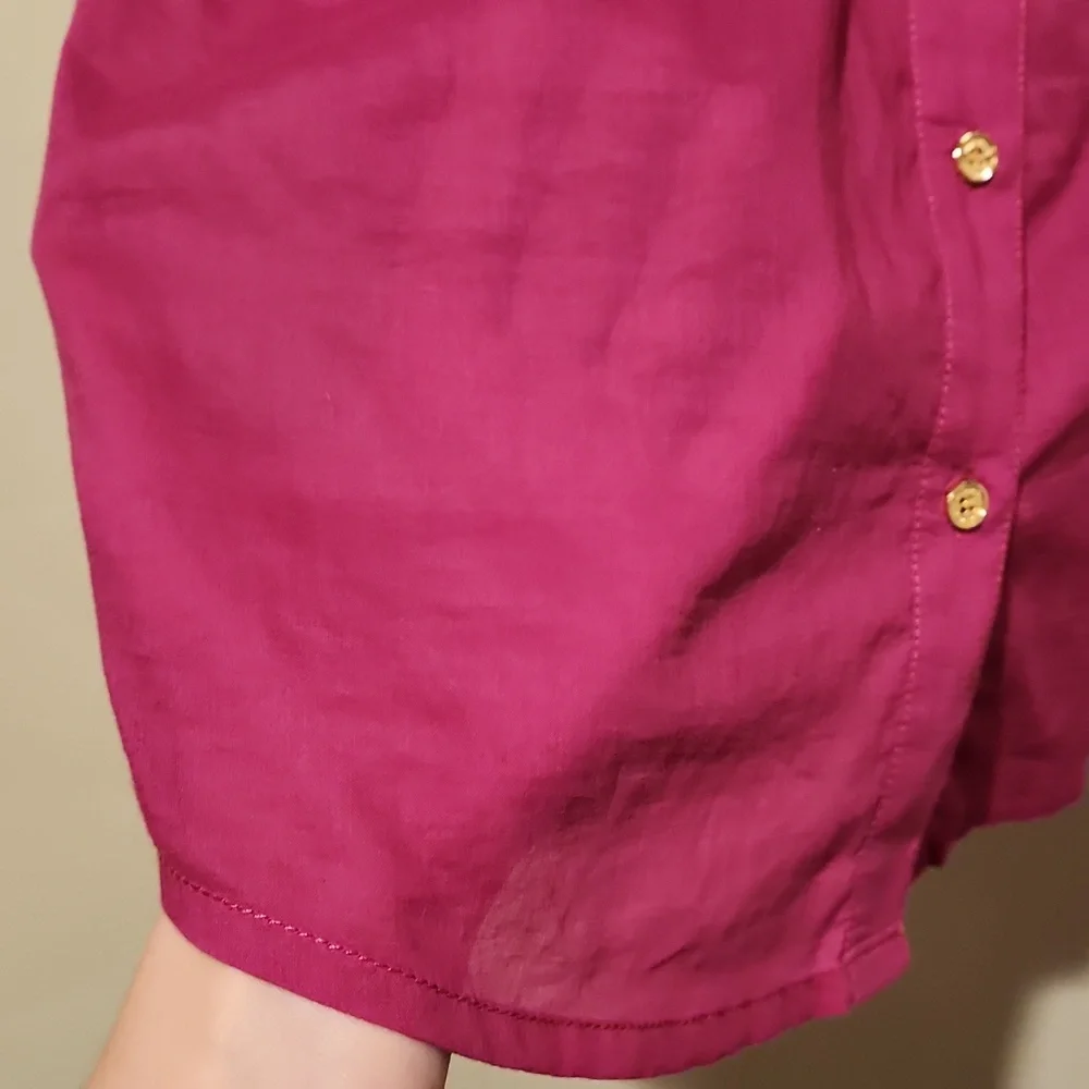 ❤️ TORY BURCH BRIGETTE FITTED BUTTON DOWN COTTON SHIRT / TOP IN MAGENTA, 6 - Picture 6 of 13